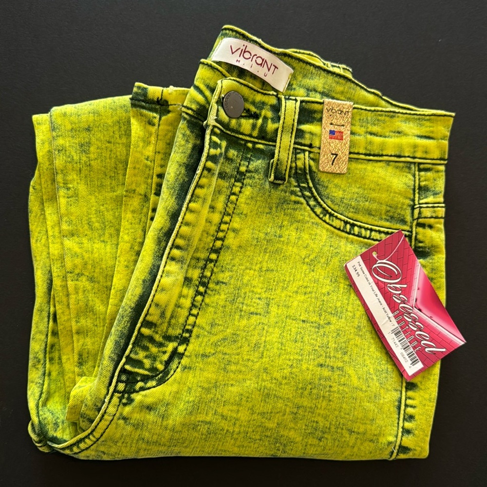 NWT Vibrant Neon Yellow Acid Wash Skinny Jeans sz 7